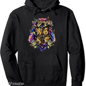 Multi Colored Floral Hogwarts School Logo Black Hoodie ,  Harry Potter Merchandise