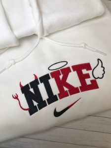Embroidered Nike Logo Angel And Devil Nike Halloween Sweatshirt