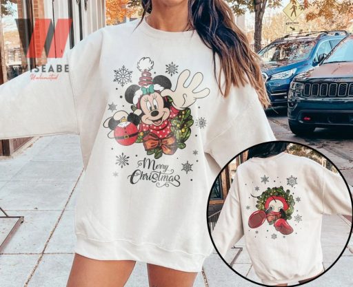 Vintage Merry Christmas Minnie Two Side Disney Christmas Sweatshirt