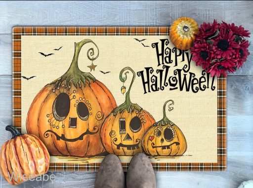 Happy Halloween Stupid Pumpkins Doormat, Halloween Front Door Decoration