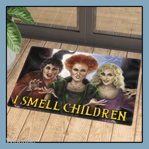 Hocus Pocus I Smell Children Three Sanderson Sisters Witches Halloween Doormat, Halloween Front Door Decoration