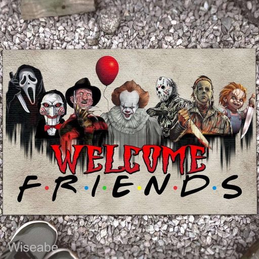 Horror Characters Movies Welcome Friends Doormat, Halloween Front Door Decoration