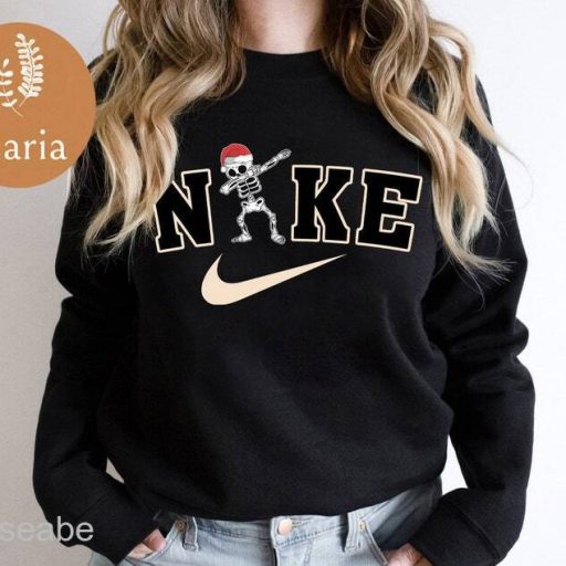 Nike x Skull Dab Christmas Crewneck Sweatshirt, Trendy Christmas Sweatshirt, Nike Christmas Sweatshirt, Nike Crewneck Sweatshirt