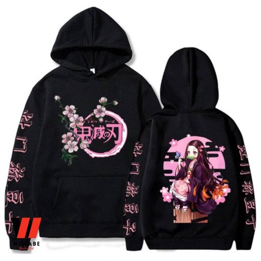 Cheap Japanese Nezuko Sakura Flower Demon Slayer Hoodie, Demon Slayer Gifts