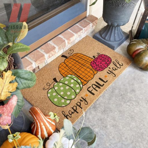 Thanksgiving Vibes Happy Fall Y’all Pumpkin Fall Doormat, Thanksgiving Door Decor