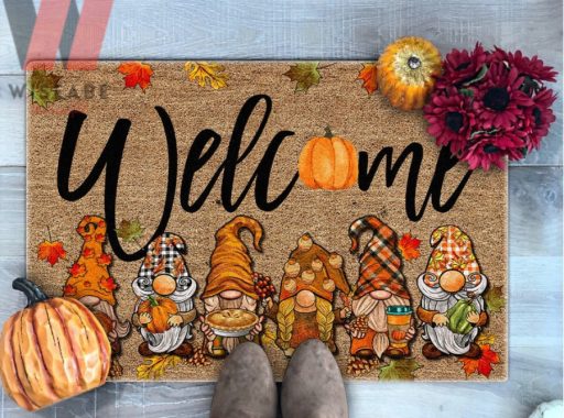 Six Gnomes Happy Thanksgiving Fall Doormat, Thanksgiving Door Decor