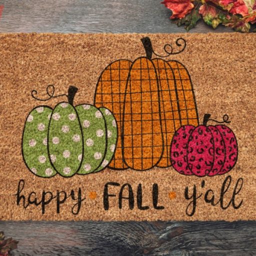 Thanksgiving Vibes Happy Fall Y’all Pumpkin Fall Doormat, Thanksgiving Door Decor