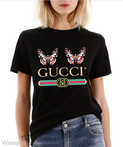 Double Butterfly Gucci Shirt, Gucci Logo T Shirt Women