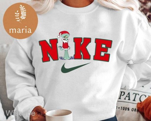 Nike x Squidward Santa Christmas Crewneck Sweatshirt, Trendy Christmas Sweatshirt, Nike Christmas Sweatshirt, Nike Crewneck Sweatshirt