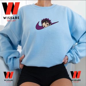 Purple Tanjiro Demon Slayer Nike Embroidered Sweatshirt, Anime Embroidered Sweatshirt