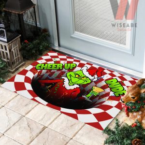 Funny The Grinch Santa On Caro Hole Cheer Up 3D Grinch Door Mat