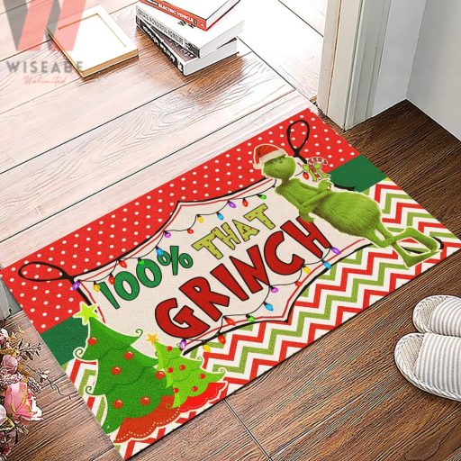 Dr Seuss Grinch Green On Santa Hat 100% That Grinch Doormat