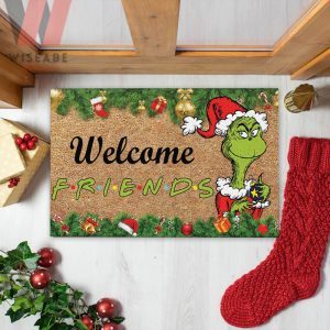 Christmas Welcome Friends Grinch Green Face Doormat