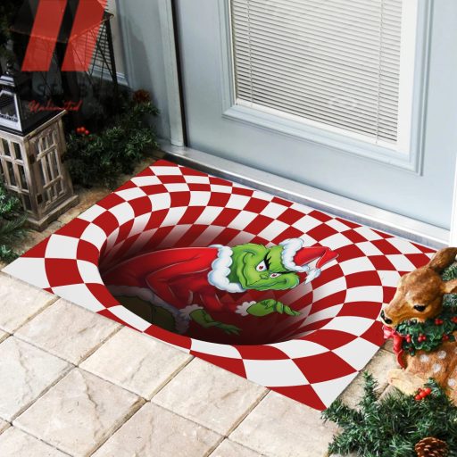 Funny The Grinch Santa On Caro Hole 3D Grinch Door Mat