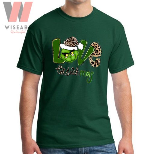 Cute Christmas Leopard Love With Grinchmas Grinch Face Shirt