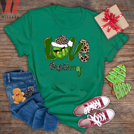 Cute Christmas Leopard Love With Grinchmas Grinch Face Shirt