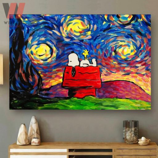 Cute Snoopy Starry Night Halloween Canvas Painting