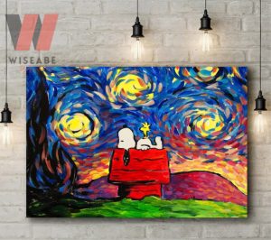 Cute Snoopy Starry Night Halloween Canvas Painting