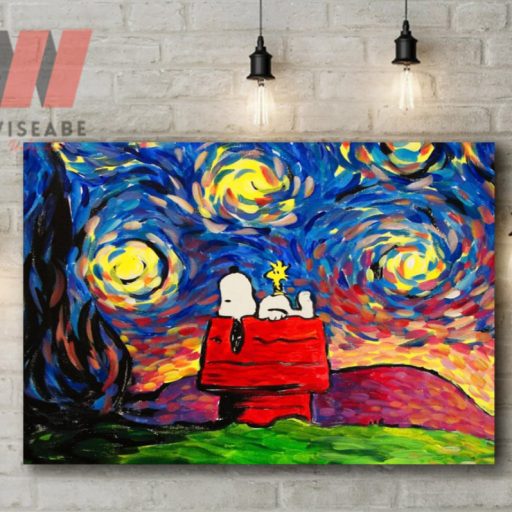 Cute Snoopy Starry Night Halloween Canvas Painting