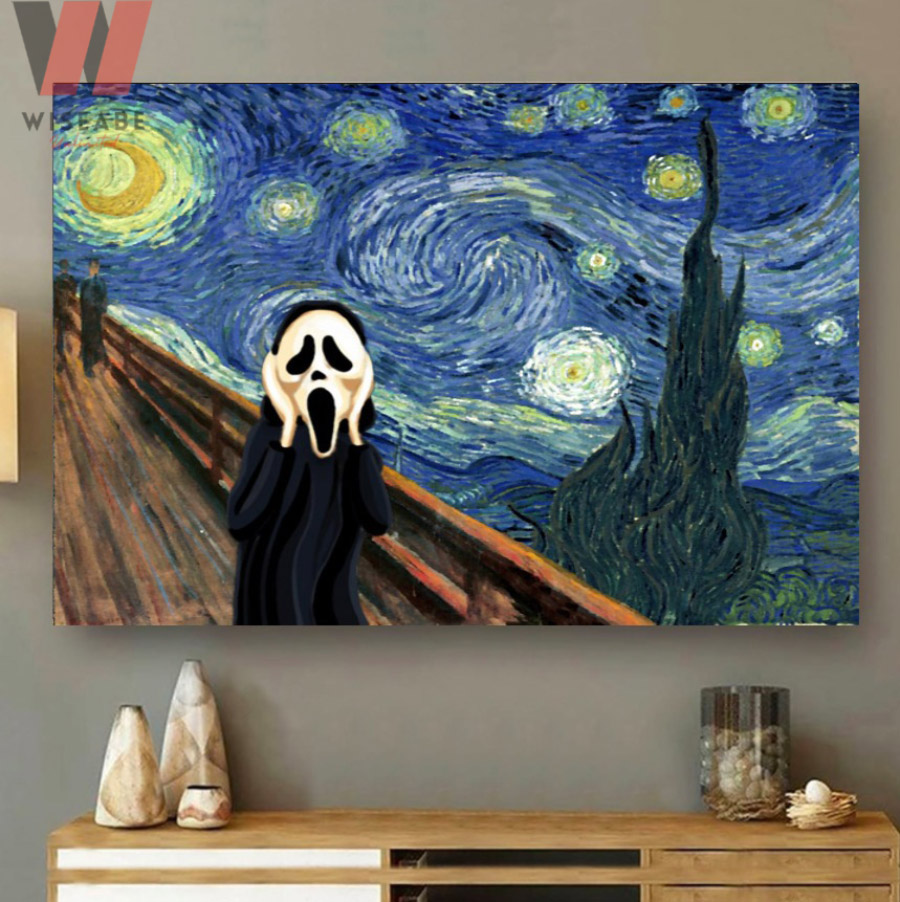 Spooky Ghostface Starry Night Halloween Canvas Painting