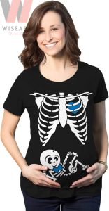 Blue Bow Baby Boy Skeleton Cute Halloween Maternity Shirt 