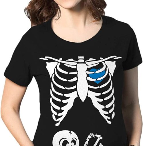 Blue Bow Baby Boy Skeleton Cute Halloween Maternity Shirt