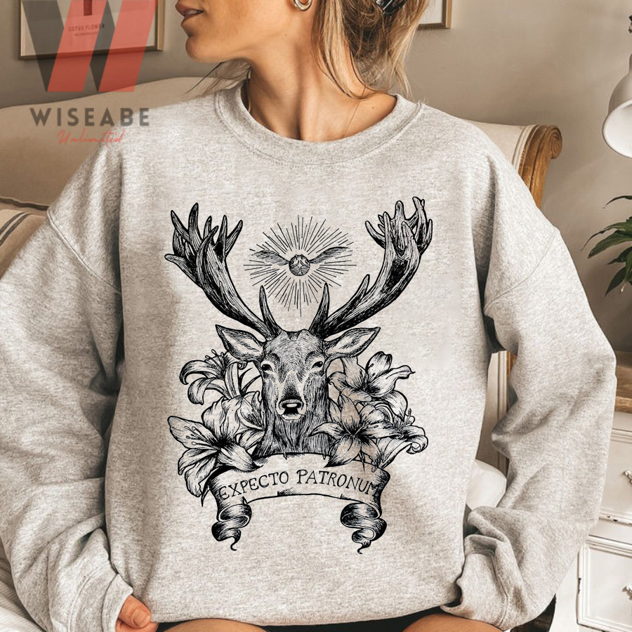 Cheap Expecto Patronum Charm Deer Patronus Golden Snitch Harry Potter Sweatshirt, Harry Potter Merchandise