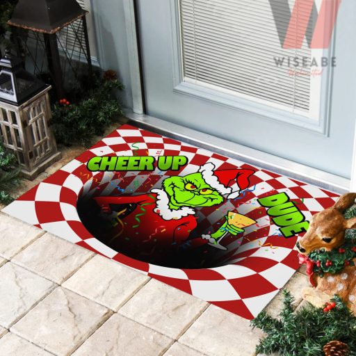 Funny The Grinch Santa On Caro Hole  Cheer Up 3D Grinch Door Mat