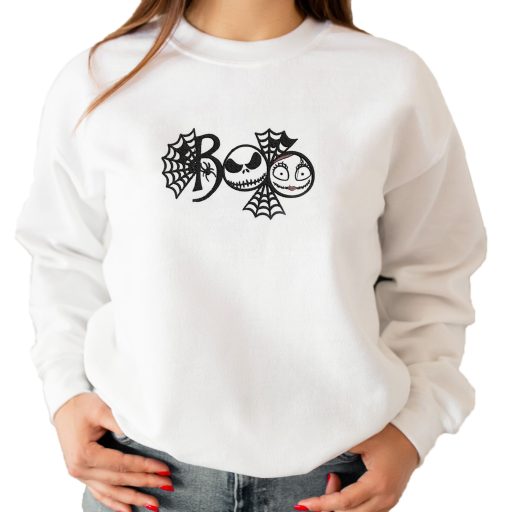 Cute Jack Skellington And Sally Embroidered Halloween Sweatshirt