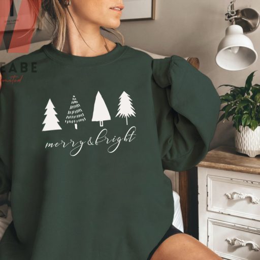 Cute Four Christmas Tree Green Merry And Bright Sweatshirt