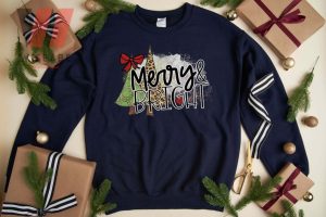 Vintage Christmas Tree Merry And Bright Crew Neck Sweatshirt 