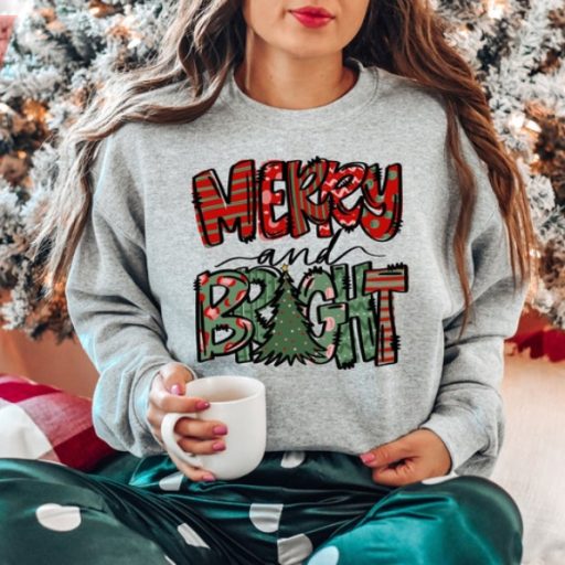 Cute Christmas Tree Merry And Bright Unisex Sweatshirt