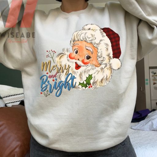 Vintage Santa Clause Merry And Bright Crew Neck Sweater