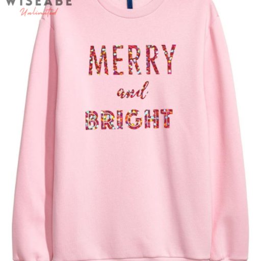 Cute Pink Sparkle Christmas Merry And Bright Sweatshirt