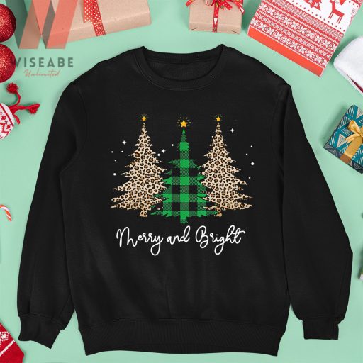 Vintage Christmas Tree Black Merry And Bright Crew Neck Sweatshirt