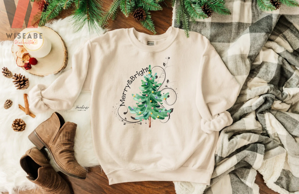 Vintage Christmas Tree Merry And Bright Unisex Sweatshirt