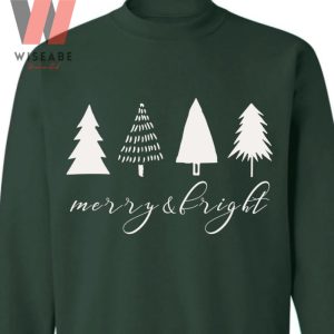 Cute Four Christmas Tree Green Merry And Bright Sweatshirt 