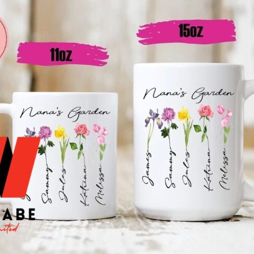 Custom Kids Name Mama Garden Birth Flowers Mom Coffee Mug