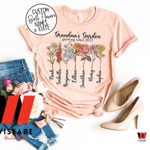 Custom Mothers Garden Birth Flowers T Shirt, Personalized Mothers Day Shirt, Mother’s Day Gifts From Daughter