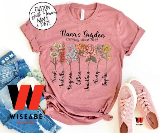 Custom Mothers Garden Birth Flowers T Shirt, Personalized Mothers Day Shirt, Mother’s Day Gifts From Daughter