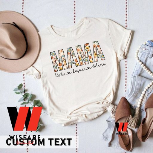 Vintage Custom Name Floral Mama T Shirt, Personalized Mom Shirt