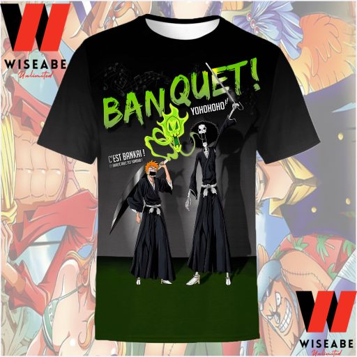 Ichigo Kurosaki Bleach And Brook Skeleton One Piece Anime Shirt, One Piece Merchandise