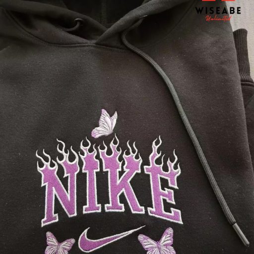 Cheap Purple Nike Flame And Butterfly Embroidered Sweatshirt