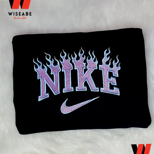 Cheap Purple Nike Flame Embroidered Sweatshirt