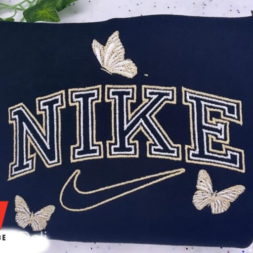 Cheap White Butterfly Nike Logo Embroidered Sweatshirt