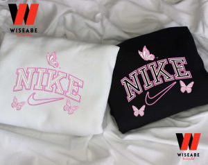 Cheap Pink Butterfly Nike Embroidered Sweatshirt