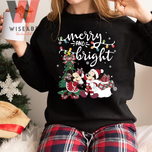 Vintage Merry And Bright Minnie And Mickey Christmas Sweatshirt