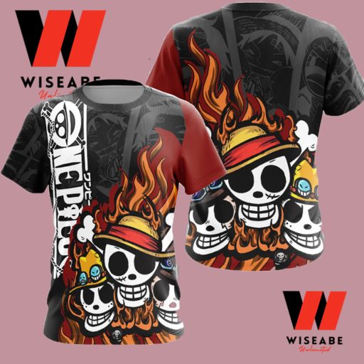 Unique Luffy ACE And Sabo Skull On Firer One Piece Anime T Shirt, One Piece Merchandise