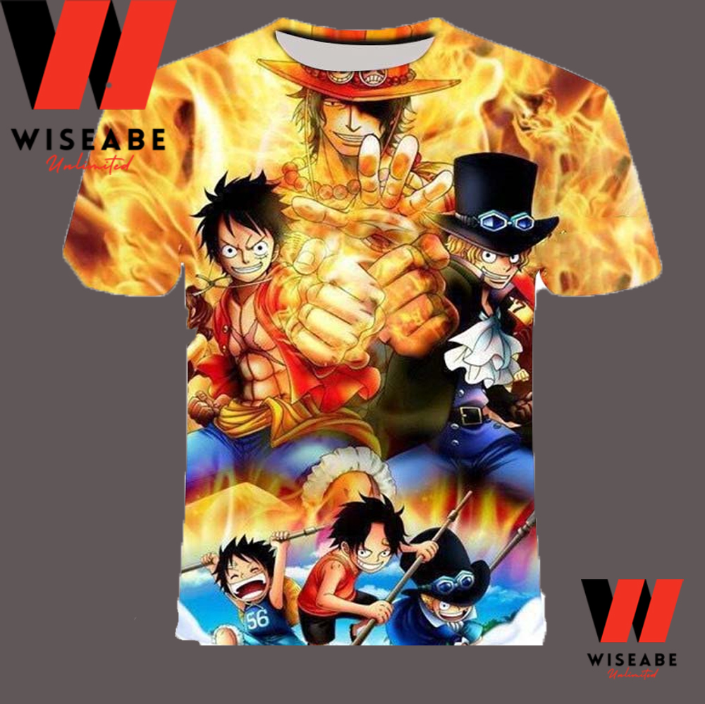 One Piece T-Shirt – Luffy Ace Sabo Mera Mera no Mi Printed official merch