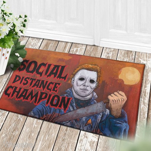 Social Distance Champion Michael Myers Hold Knife Halloween Doormat,  Halloween Front Door Decoration